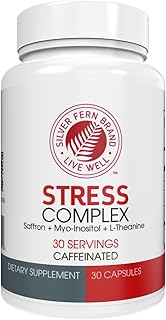 Silver Fern Stress Complex Supplement - with Caffeine - Sleep, Worry, Mood & More - with Saffron Supplements, L-Theanine Supplement, and Myo-inositol - Natural Stress Relief Supplements - 30 Servings