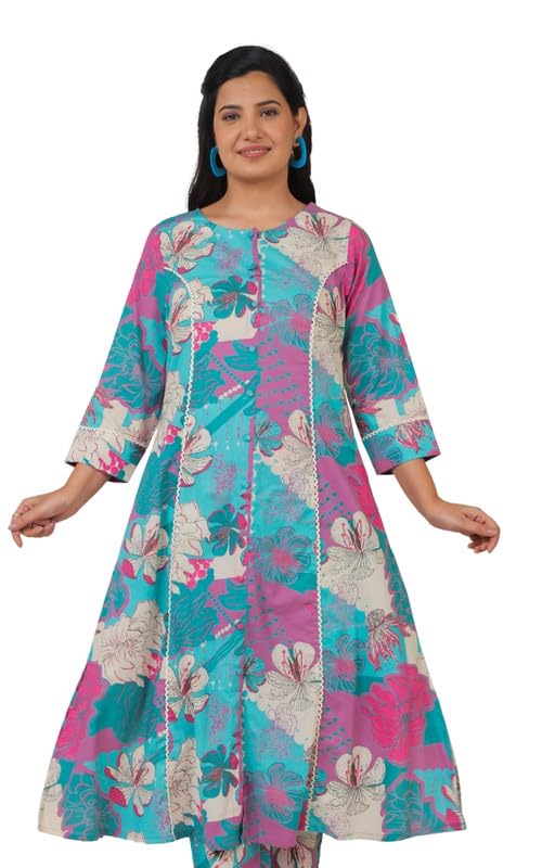 DressBerry Soft Cotton Green A-line Ikat Print Office or Casual Wear Kurta for Women in green