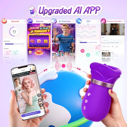 Image of Vibrator Adult Sex Toys for Women - Sovokn 5IN1 Mouth Sucking Vibrator Rose Sex Toy, 10 Tongue Licking, 3 Auto & 1 Manual Sucking Adult Toys New APP, Anal Clit Nipple Vibrators Female Couples Sex Toys