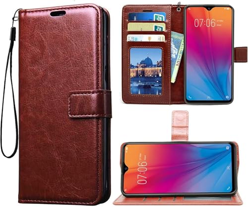 Image of Bintage Artificial Leather::Rubber Flip Cover Compatible Model for Infinix X680 / Smart 4 - Brown