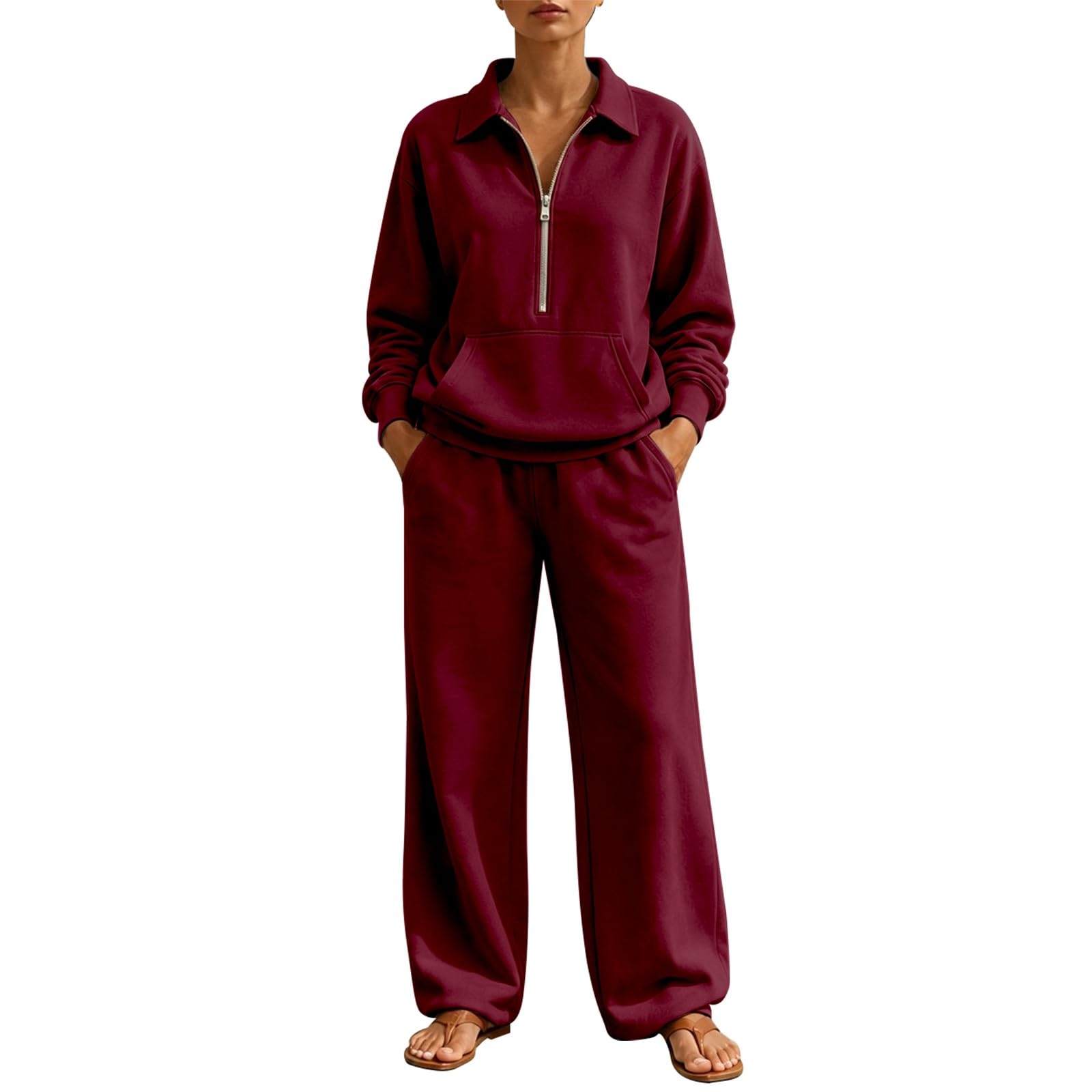 Completo Donna Casual Completa Felpa Mezza Zip E Pantaloni Fitness Casual