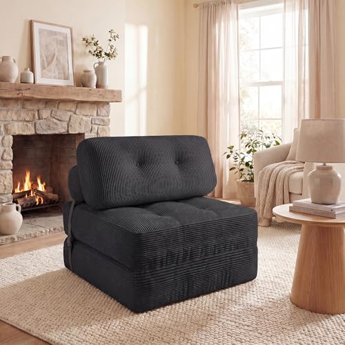 Image of COSTWAY Folding Sofa Bed with Pillow, Convertible Couch (Black) | with Backrest & Fixing Straps, Boneless Convertible Sleeper Chair for Adults, Guest Use, Living Room