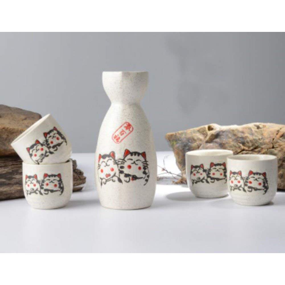 Ensemble de 5 pièces Exquis de saké Japonais en Porcelaine, Tasses en céramique Traditionnelles, Verres à vin à température artisanale-A07