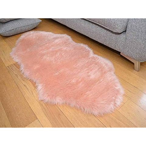 Blush Pink Shaggy Rugs Non Slip Bedroom Mats Fluffy Soft Faux Fur Sheepskin Rug (70cm x 140cm Shape) Cover