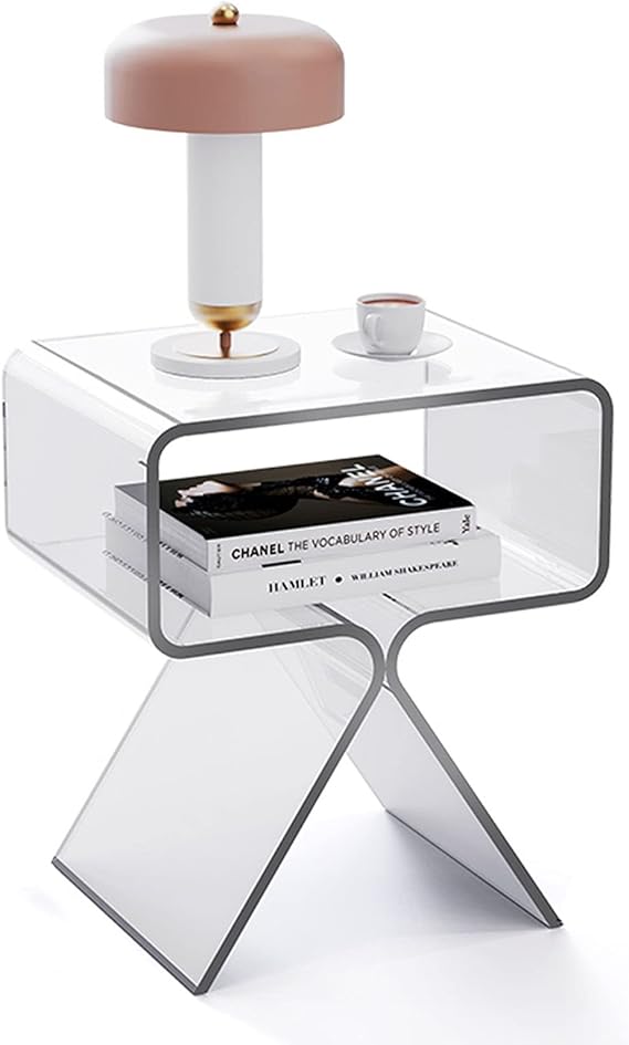 Amazon｜アクリルサイドテーブル、透明エンドテーブル、ゴーストコーヒーテーブル、モダンマガジンラッククリアベッドサイドテーブル寝室用