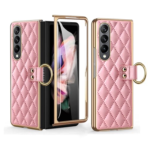 Étui Z Fold 3 antichoc en cuir rose avec protection écran anti-chute intégrée