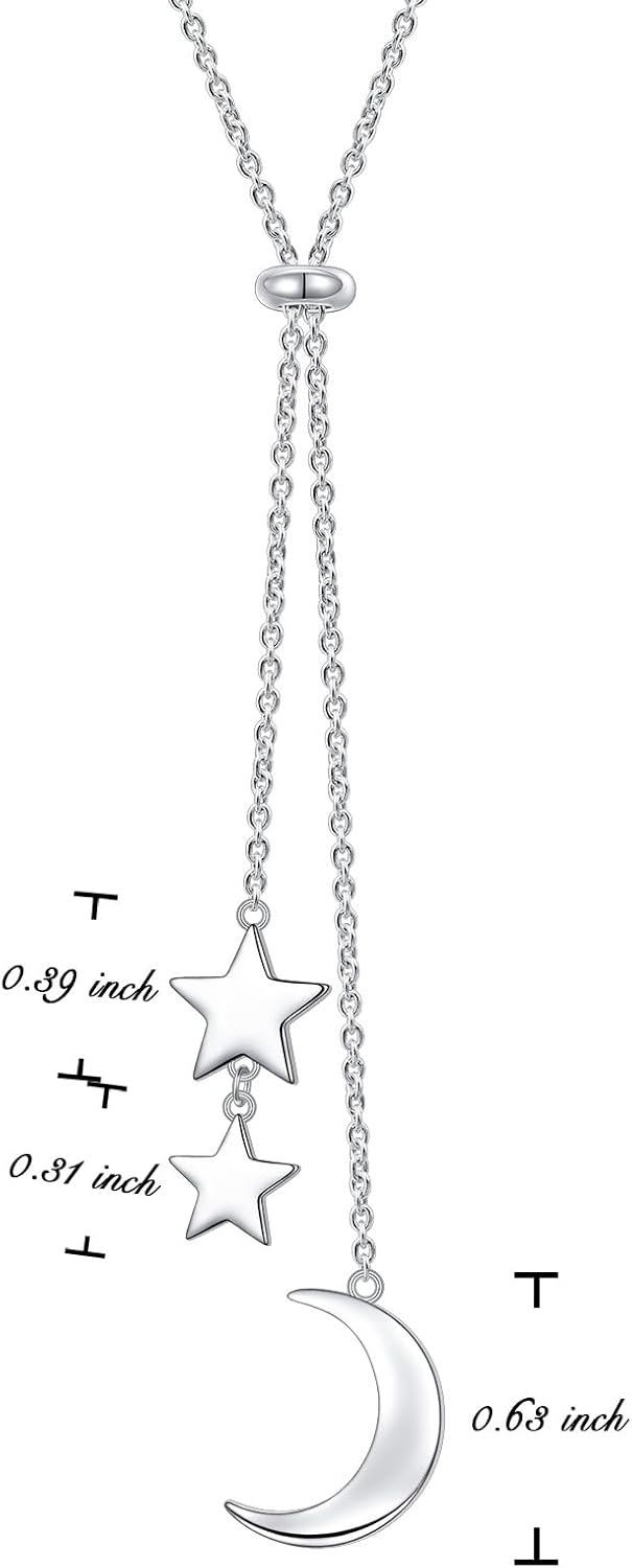 Long Chain Dainty Necklace Simple Style 925 Sterling Silver Star Moon Pendant Adjustable Y Shaped Necklace Jewelry for Women - Image 6