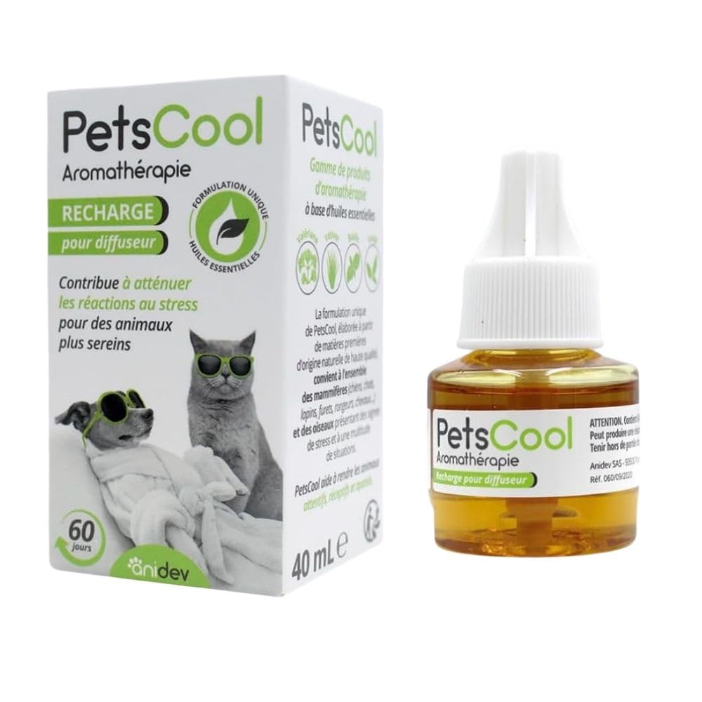 Anidev PetsCool Recharge diffuseur apaisant 40 ML - Anti Stress Chien Chat et NAC - Huiles essentielles valériane vétiver Sauge Basilic - Diffusion Continue 8 semaines