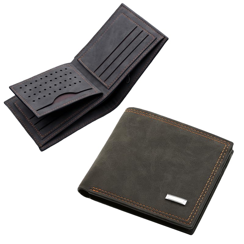 Wallet for Men, Men's Slim Durable PU Wallet, With 9 Card Holders, 2 Cash Pockets, 1 Zipped Compartment, Black