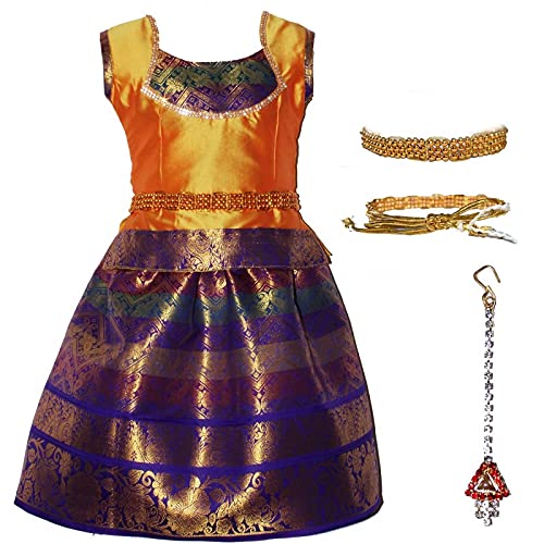 TradKart Girls Traditional(ethnic) Lehenga Choli KAALA PATTU PAVADA, Pattu Langa, Pattu Pavadai for Girls(1 to 8 years) WITH WAIST BELT AND NETHI CHUDI