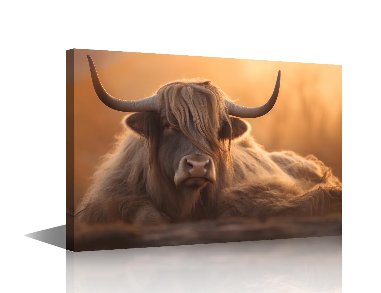 TISHIRON Portrait of a Brown Yak (Bubo Taurus) at Sunset Picture Animal Portrait Painting Prints Rustic Yak Artwork Farmhouse Home Living Room Bedroom Decoration Ready to Hang 1 Panels (16" Wx24 H)
