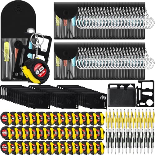 Image of 168 Pcs Mini Screwdriver Tape Keychain Set Multitool Pen Card Father's Gifts Bulk Mini Tool Set for Adult Men Dad (Yellow,Black)