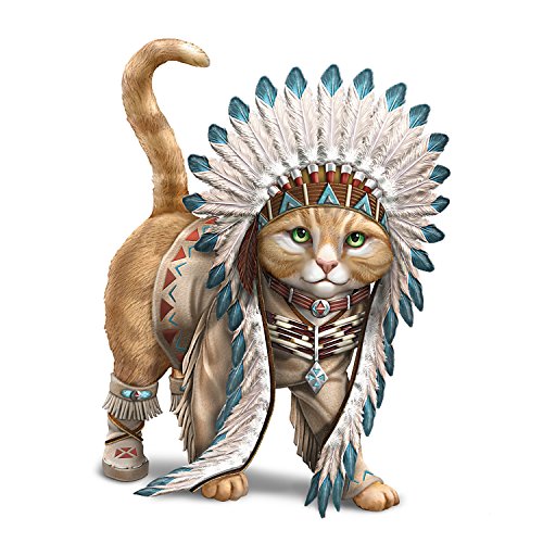 The Hamilton Collection Chief Runs with Paws Cat Figurine with Tribal Style Outfit
