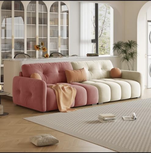 Image of LEGACY OF COMFORT California Velvet Modern Sofa Upholstered 3 Seater Sofa Three Seater Sofa for Living Room Hotels & Offices (Pink /Ivory)