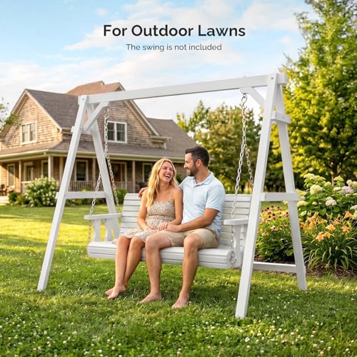 Image of VINGLI 6.2FT Wooden Porch Swing Frame for 4FT Swing, White