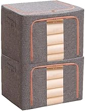 HAKKU Foldable 66L Cloth Storage Bags | Pack oF 2 | Organizer Container | Foldable Metal Frame Basket with Clear Window, Carry Handles & Sturdy Zipper for Closet (Light Grey, 66 Ltr - Pack of 2)