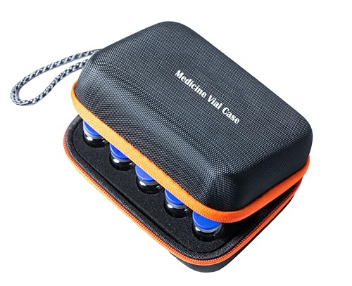 Moyite 15 Vials Holder Insulin Vial Case for Fridge with Hand Strap and Logo Fits 5 to15ml Vials Storage Pocket Design for Carrying Syringes and Wet Paper Black and Orange Zippers