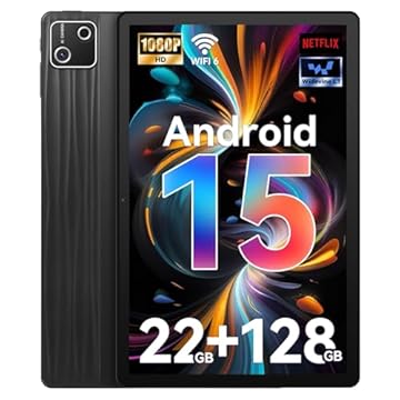 Whitedeer Android 15 Tablet 10 pollici 22 GB+128 GB+1TB TF Octa Core e Widevine L1, Wi-Fi 6G/BT 5.3, 6200 mAh Gaming Tablet Android, Dual 5 + 8 MP, modalità computer supportata – Nero