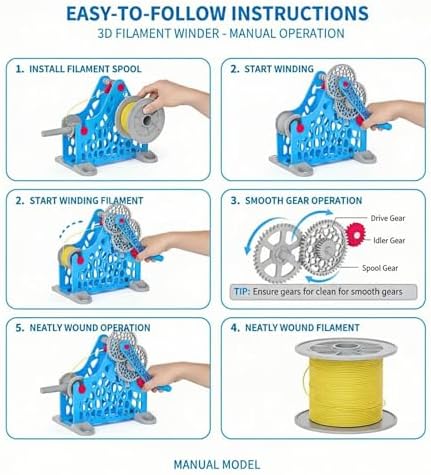 3D Printer Filament Respooler - Hand-Cranked Wire Winder for 1Kg Spools, Removable Modular Design for Neat Wrapping in 3D Printing, Welding & Textile Arts