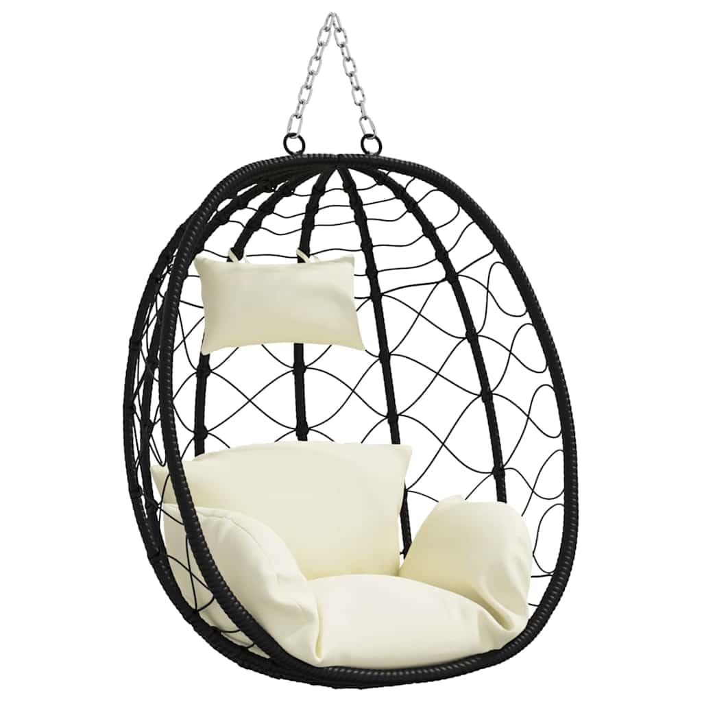 Silla colgante de huevo blanco crema 91,5 x 54,5 x 107 cm de polirratán silla colgante para salón, balcón, columpio exterior o interior, sillón para adultos