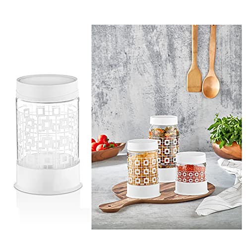 HK Online Bocaux en Verre de 660 ML - pour Verres, collations, pâtes, Fruits secs, Noix, céréales, Pot à épices, thé, café, Sucre, Papeterie, Pot Blanc de 660 ML Cover