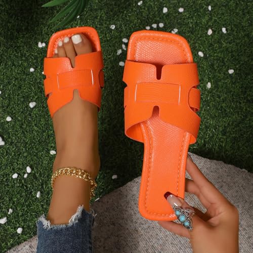 Image of Women's Dressy Casual Flat Sandals, Elegant Comfortable Slip-On Slides with Textured Upper, Versatile Dressy Style for Everyday Wear