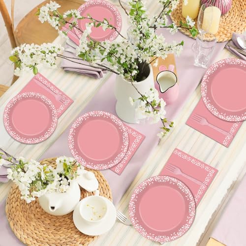 Image of 96 Pcs Pink Cielito Party Theme Lindo Decorations Mexican Disposable Plates Mexicanos Baby Shower Decorations Pink Mexican Dinnerware for Baby Shower Wedding Birthday Party Supplies Serves 24 Guests