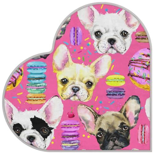 Französische Bulldogge Liebe Langhaar Verdickt Boden Fußmatte Teppiche 80cm, Cartoon Hundebereich Teppich für Wohnzimmer Küche Schlafzimmer Waschbar rutschfest Bodenmatte Teppich