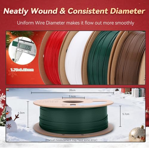 Image of 3DHoJor PLA+ Filament 1.75mm 3D Printer Filament + 1kg*4 Christmas Special Bundle Cardboard Spool Dimensional Accuracy + /- 0.03 mm - (True red /Milky White /Brown /Pine Green)
