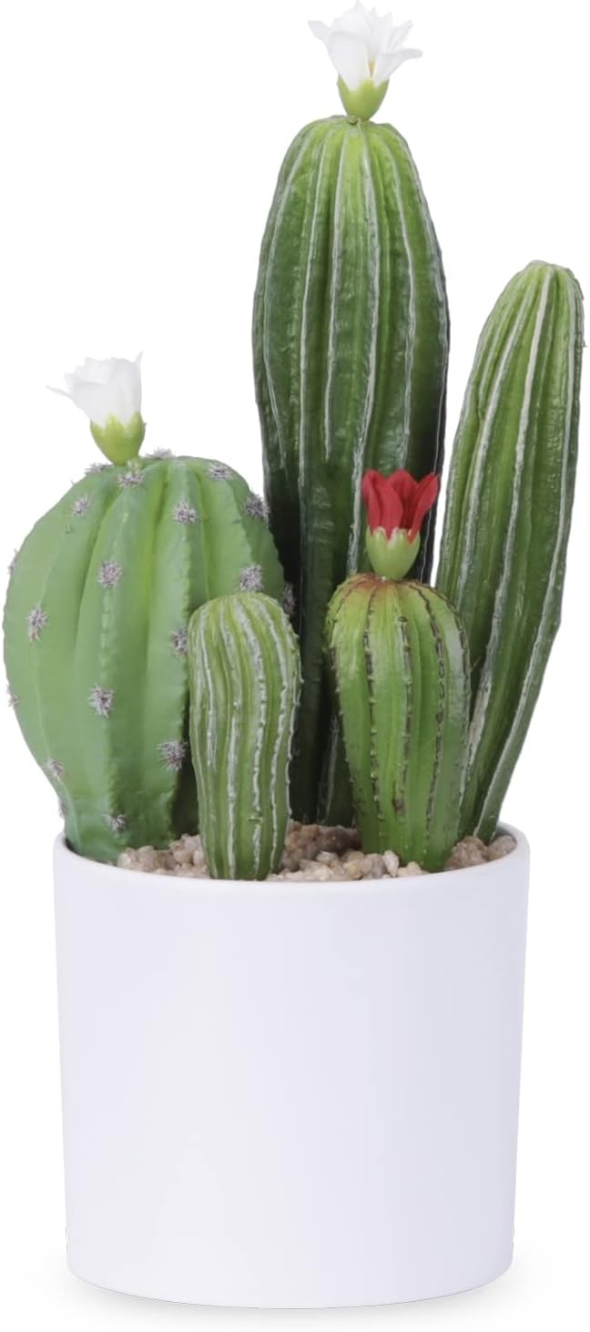 Artificial Cactus Faux Flowering Cactus Fake Succulent Potted Plant 10.2Inch for Desk Home Office Decor