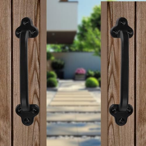 Image of 2-Pack 9 Inch Clover Straight Barn Door Handle - Black Cast Iron Pull for Sliding Doors, Gates, Sheds, Fences, Closets - Indoor Outdoor Farmhouse Hardware