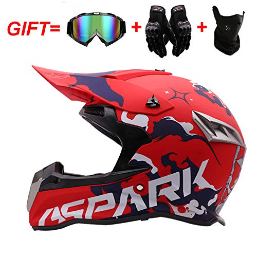 Unisex Motocross helmet, Motorcycle Full Face Motorbike Helmets Beach Off-Road Helmet with Gloves Mask Goggles 188-HZY (M)