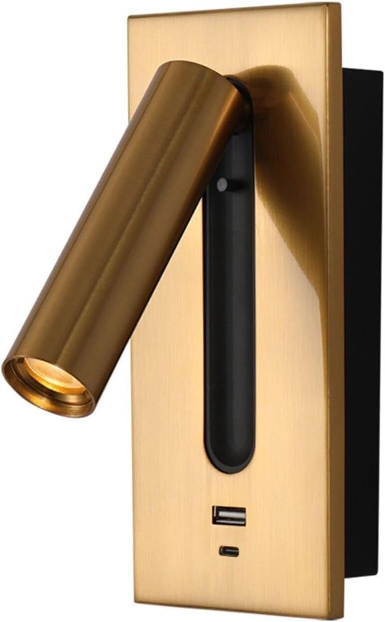 USB Led Wall Reading Lamp, 350° Adjustable Rotatable Sconce Light, Modern Gold Fixture for Home Office, Stylish Reading Light Gold