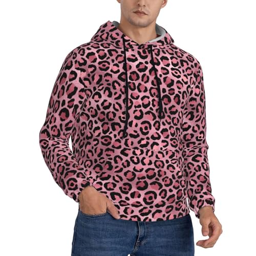 Hoodies For Men - Pink Leopard Print Long Sleeve Casual Men'S Hoodies & Sweatshirts Pullover With Pocket