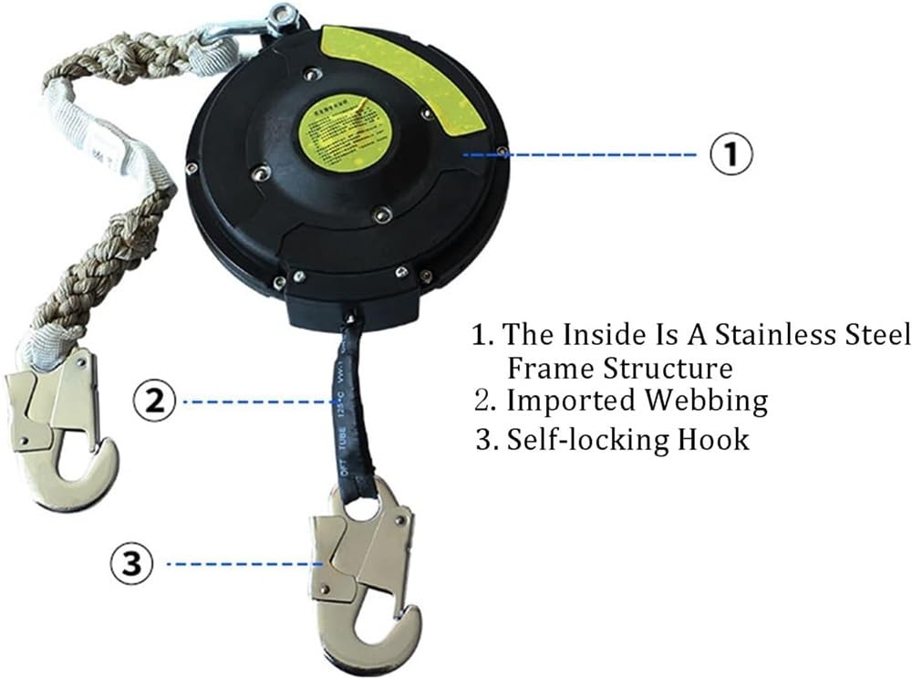 Cordon anti-chute pour sécurité de toiture et de construction, rétractable avec ruban, capacité de charge de 150 kg, longueur de 10 m, équipement de protection personnelle contre les chutes