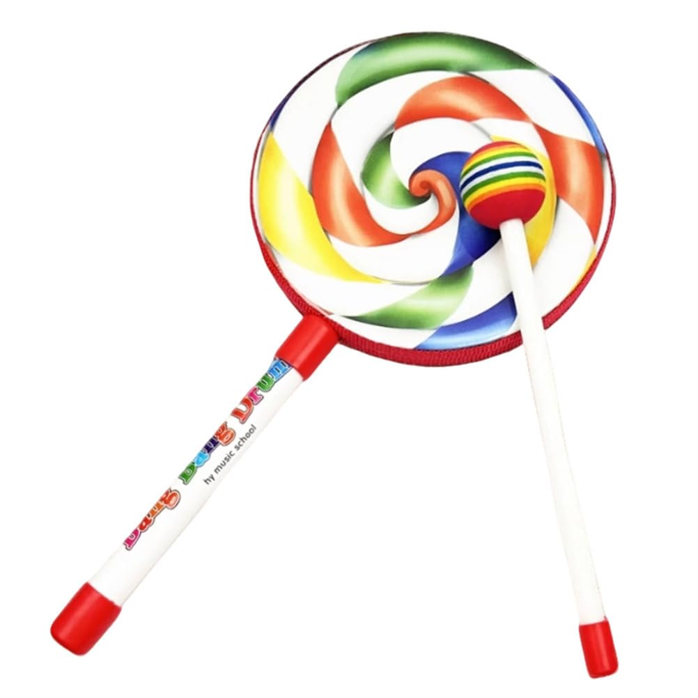 Tamburo da Mano Montessori con Lecca-Lecca e Bacchetta Arcobaleno | Strumento a Percussione a Forma di Caramella Colorata, Giocattolo di Formazione del Ritmo per la Prima Infanzia