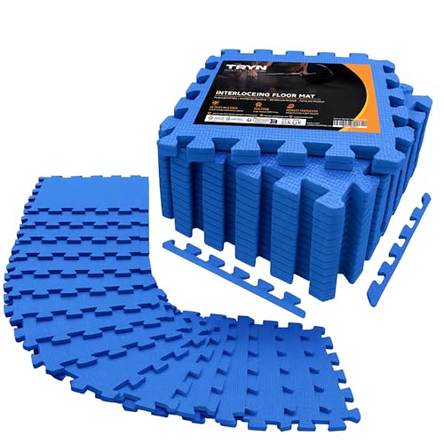 18Pc Interlocking Soft Foam Floor Mat - Exercise EVA Puzzle Tiles Protective Gym Flooring Ground Surface Protection Workout Underlay Matting Sports Pool Home Fitness Garage Gymnastic (Blue)