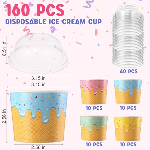 Image of Jingmore 80 Count Paper Ice Cream Cups with Clear Dome Lids Disposable Dessert Cups Bulk Dessert Bowls Sundae Containers for Snack Yogurt Soup Birthday Ice Cream Party Supplies (6 oz)