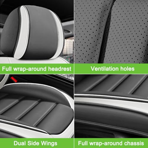 Image of Luxury Seat Covers for Subaru Outback 2006-2024,2PCS Nappa Leather Car Seat Covers,Waterproof Seat Protectors Auto Seat Covers,Breathable Nonslip Interior Cover Seats for Cars(White and Gray)