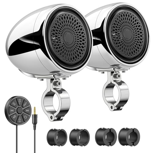 Ehaho 4" Motorcycle Speakers Bluetooth, Waterproof Motorcycle Handlebar Speakers System with Built-in Amplifier,Wire Control,USB, Compatible with Harley ATV Scooter 4-Wheeler Golf Cart Jet Ski-Silver