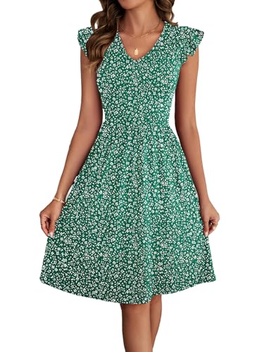 Image of HELYO Women's Summer Dresses Cute V Neck Ruffle Sleeve Cocktail Short Work Casual Dress with Pockets 648