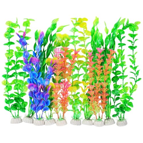 Image of AQUANEAT Artificial Fish Tank Plants, Plastic Aquarium Accessories, Multi Color Fake Decorations, 10packs