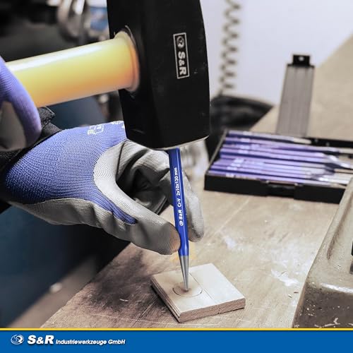 S&R Durchtreiber- und Ankörner-Satz (1-6 mm) aus hitzegehärtetem Cr-V-Stahl, 52-58 HRC, Stahl, Aluminium, Farbmetalle und Holz – mit Korrosionsschutz, für Nieten, Bolzen und Federstifte im Handwerk