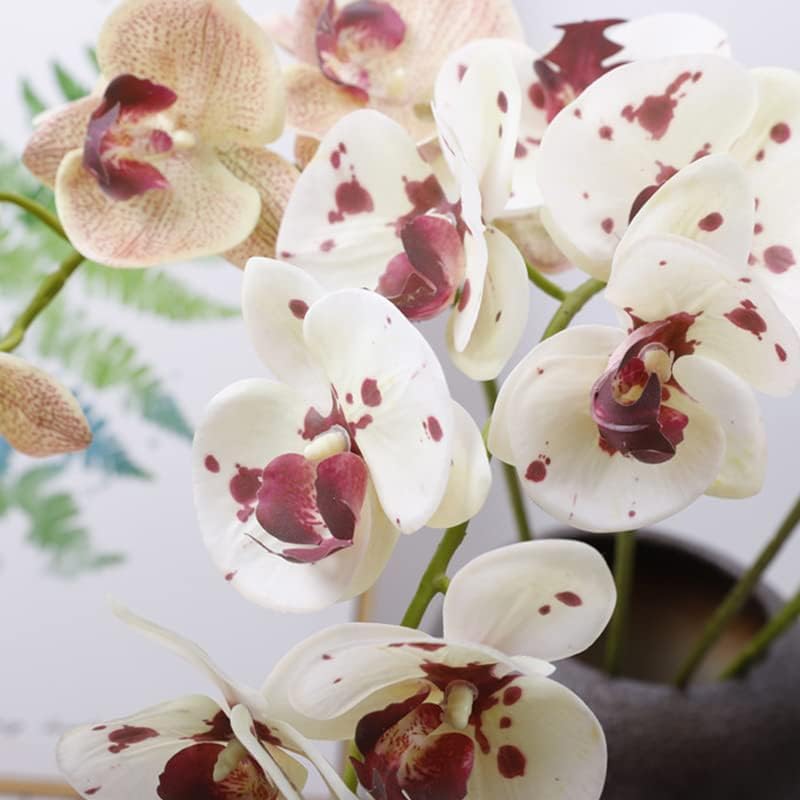 Miniatura 3 de HinyoCo 6 piezas de orquídeas artificiales Phalaenopsis flores artificiales de tallo de 32 pulgadas para decoración del hogar y boda (blanco con