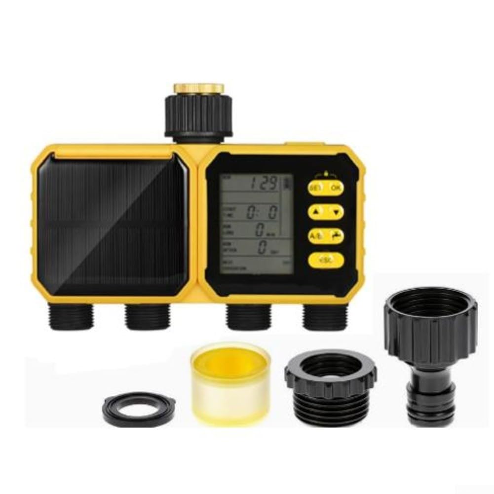 Timer automatico per irrigazione a 4 zone a energia solare, sensore di pioggia, regolatore di irrigazione da giardino con display LCD, impermeabile IPX5 per sistema di cura delle piante del prato