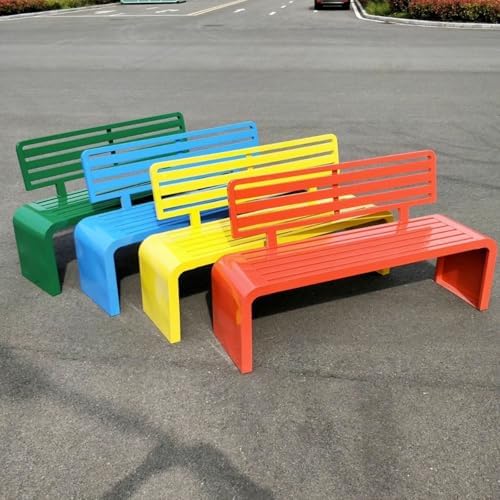 Weatherproof Galvanized Steel Outdoor Bench with Back, Smooth Rounded Edges - Perfect for Garden, Park, Yard, Front Porch - White, 120x40x83cm