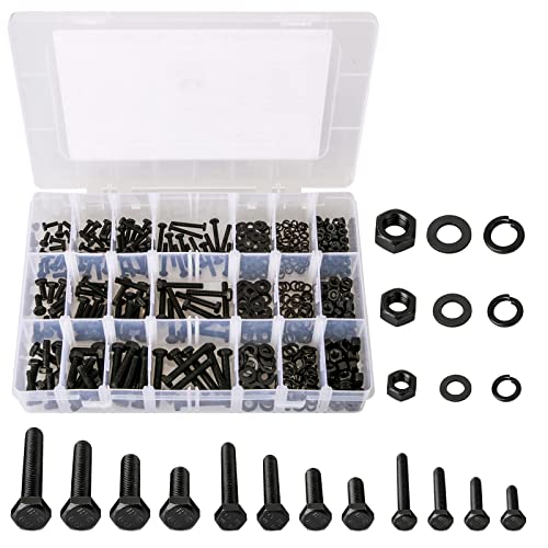 CYLBAQ Juego de tuercas y pernos M3/M4/M5, 512 piezas, kit surtido de arandelas de resorte plano, juego de arandelas de bloqueo y junta plana (negro) Cover