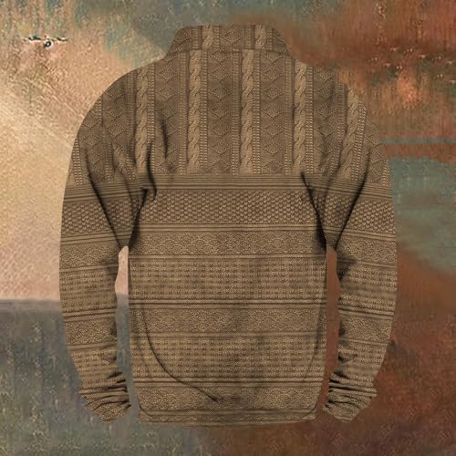 Mens Casual Corduroy Sweatshirt Long Sleeve Stand Collar 1/4 Button Up Pullover Fall Winter Polo Sweaters3