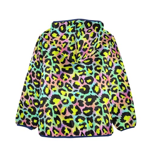 Colorful Leopard Toddler Fleece Jacket Baby Boys Hooded Zipper Long Sleeve Thick Warm Outerwear 3-10 Years2