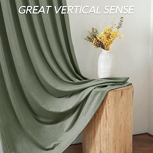 Image of RYB HOME Sage Green Velvet Curtains 96 inch, Room Darkening Green Window Curtains with Multiple Hanging Options Heavy Duty Plush Blackout Backdrop for Bedroom Guest Room, W48 x L96 inch, 1 Panel